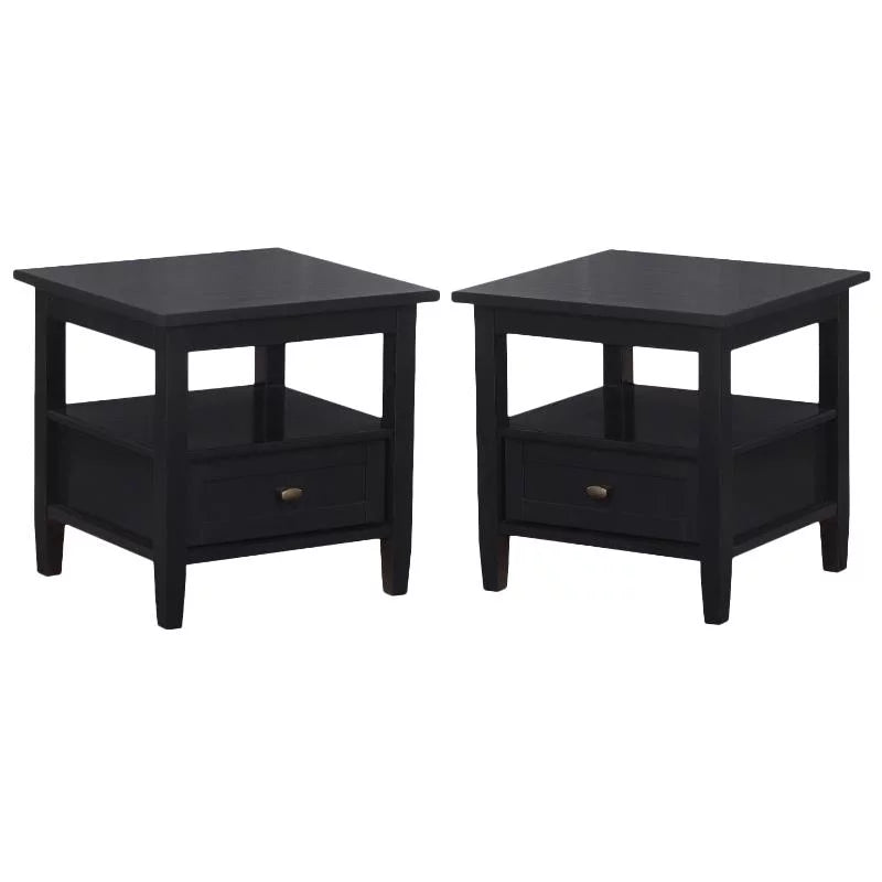Black 2-Piece Wood End Side Table Set S939