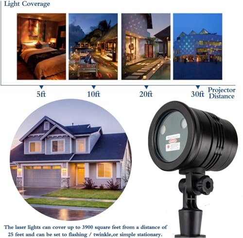Christmas Projector Lights Outdoor Laser Lights Landscape Spotlight Red and Green Star Shower with Wireless Remote R6393