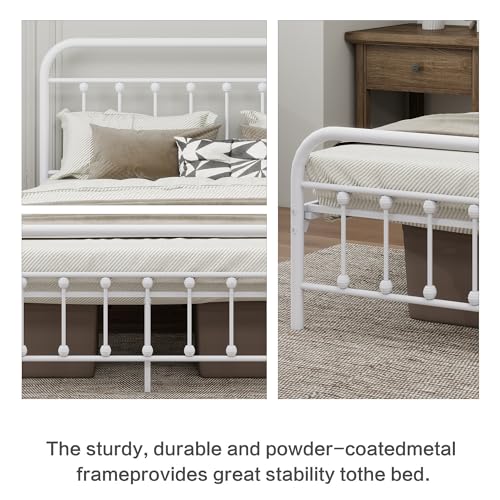 White Metal Full Size Bed Frame with Headboard Footboard O873