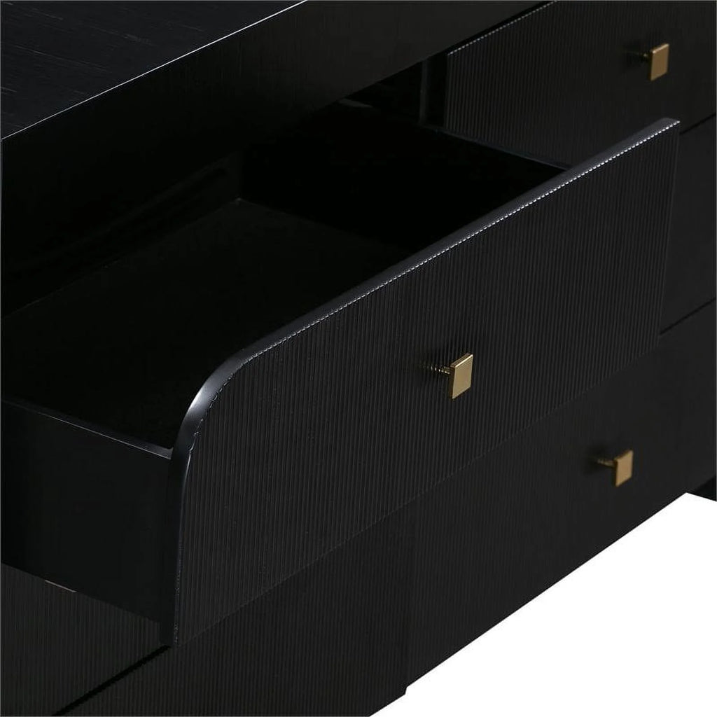 Black 6-Drawer Acacia Veneer MDF Wood Dresser Z35643