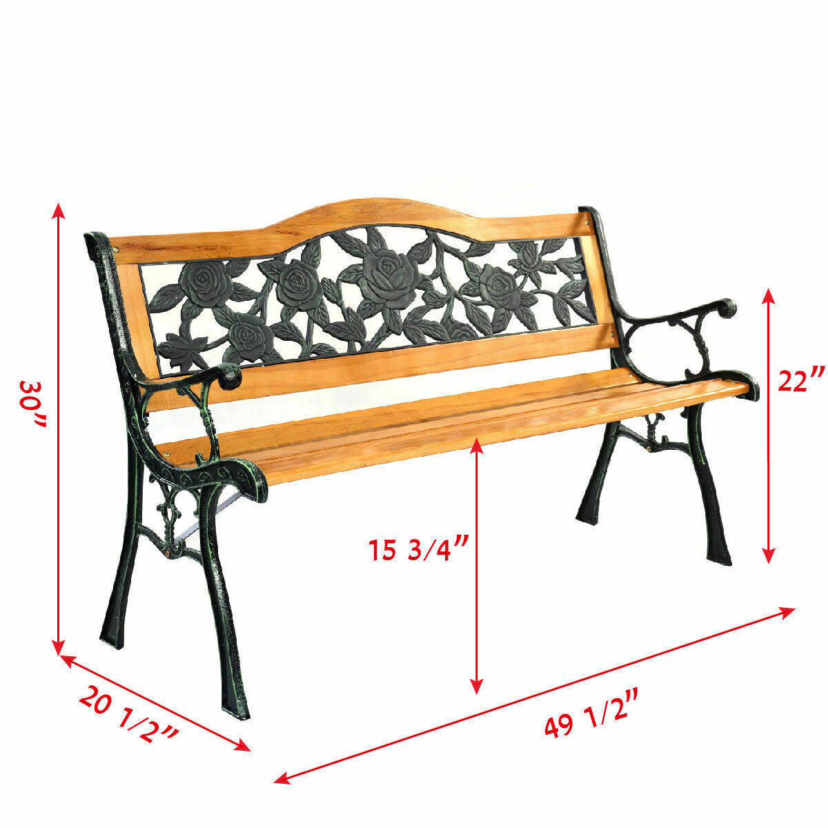 Cast Iron Hardwood Patio Bench L24268
