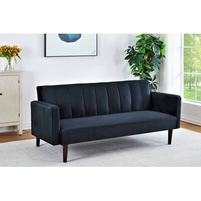 Black Velvet Convertible Sofa with Storage U60619