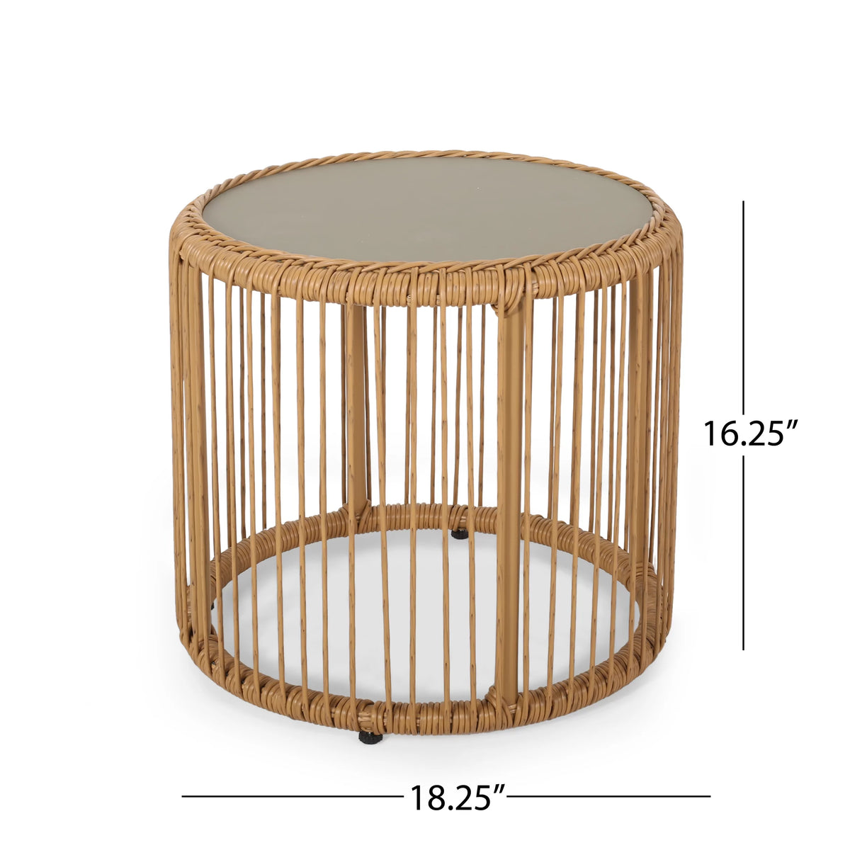 Light Brown Wicker Side Table with Tempered Glass Top W29349