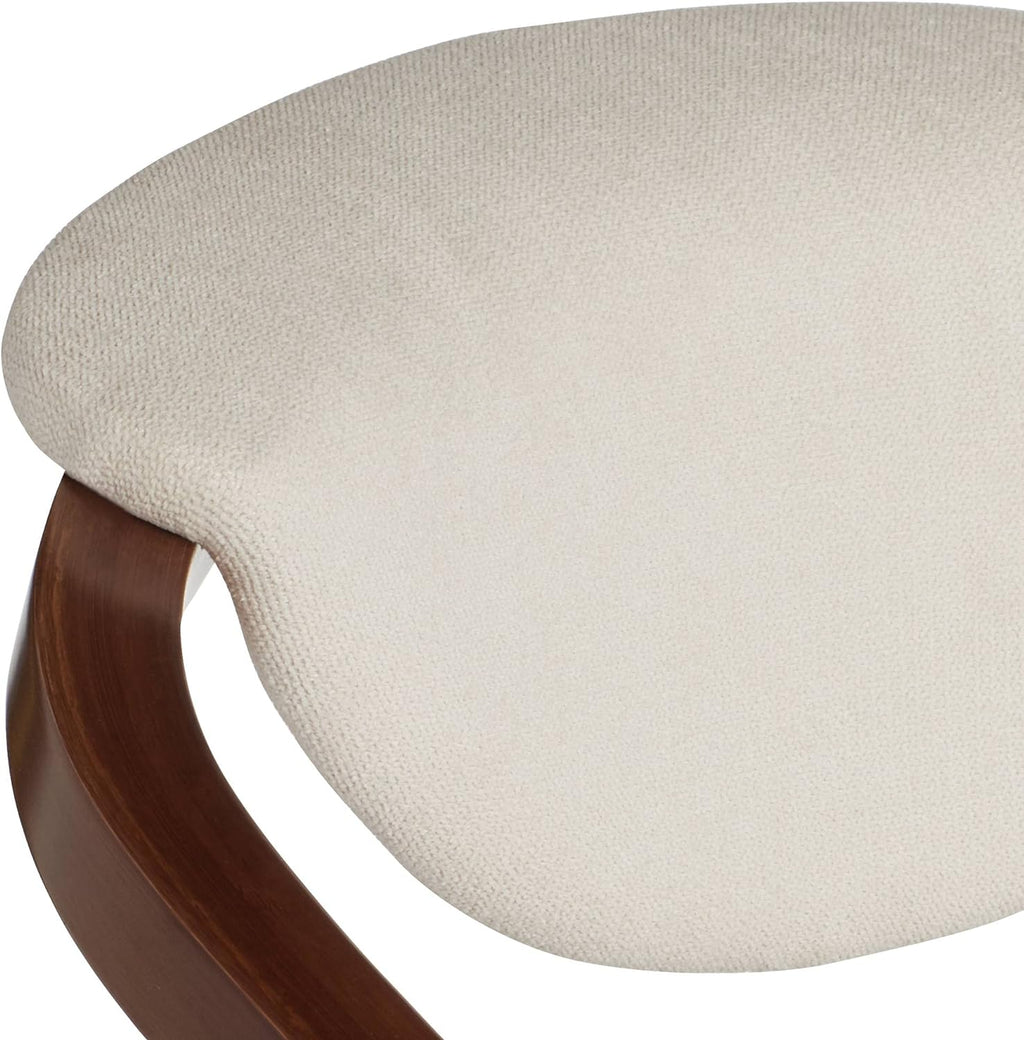 Walnut Bamboo Swivel Stool Brown 26 1/2" High Ivory Velvet Upholstered Cushion with Backrest Footrest N7811