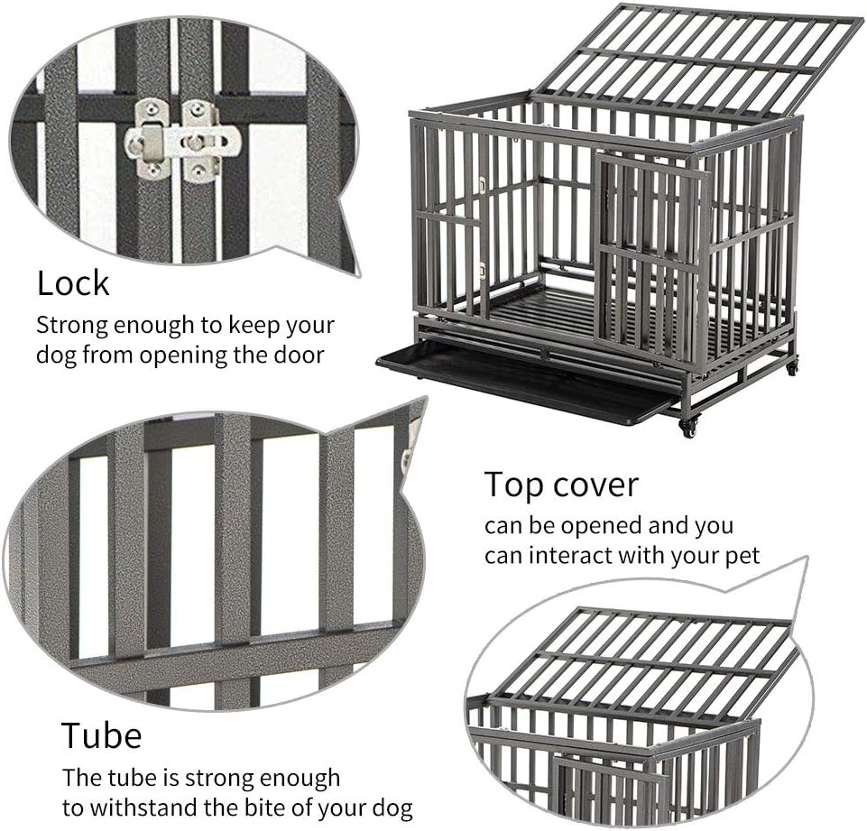 38 Heavy Duty Metal Dog Crate with Double Doors and Wheels, Black P54548