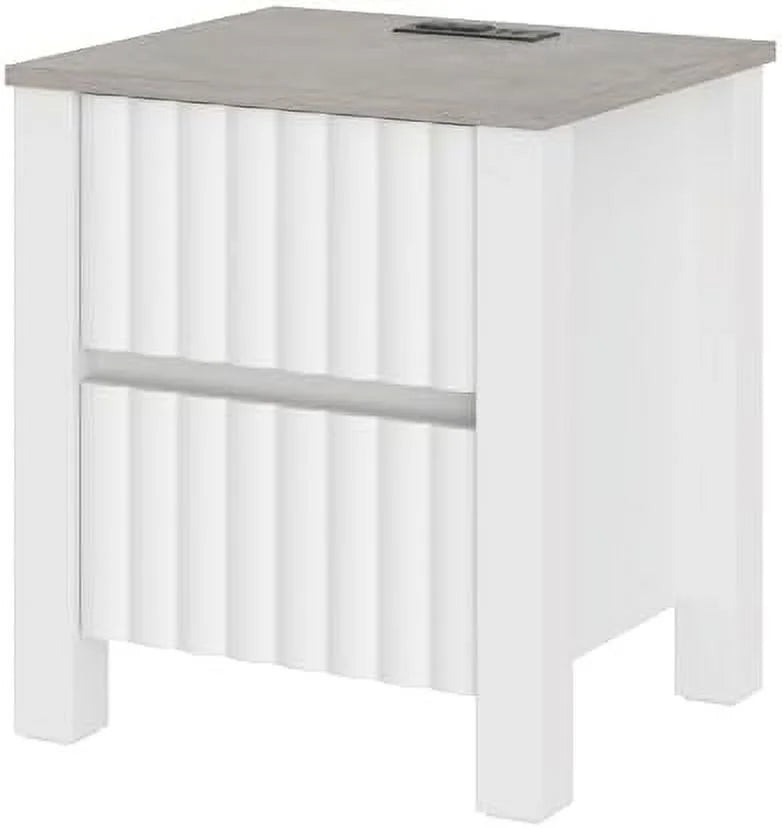 White 2 Drawer End Table with Charging Station F863642