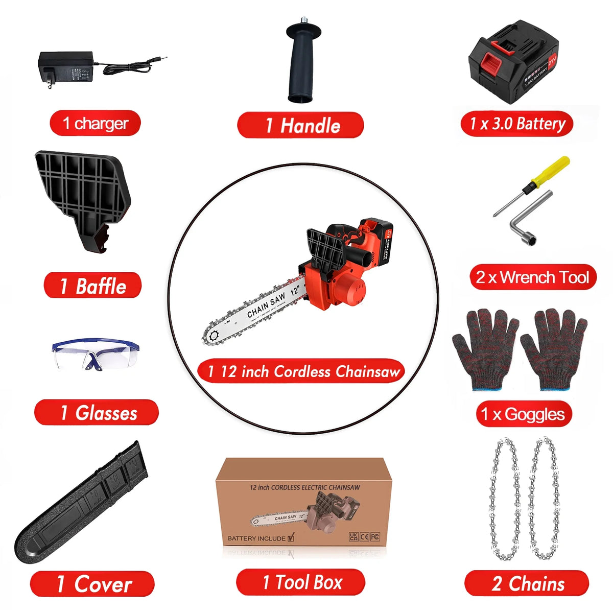 12 Cordless Chainsaw 900W Brushless Motor S389