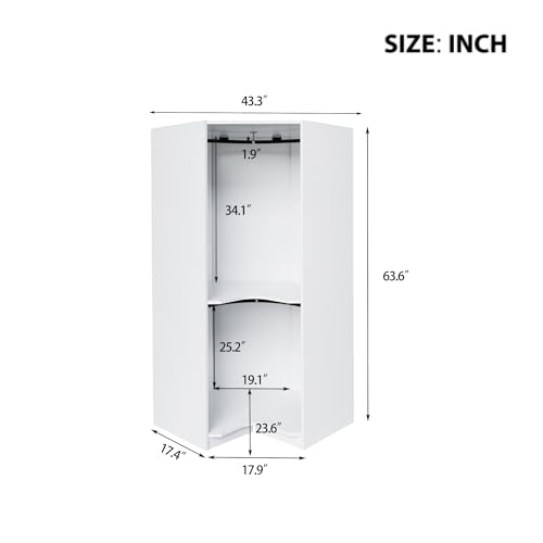 Natural Polygon Wooden Corner Wardrobe Closet with 2 Hanging Rails & Shelves T313384