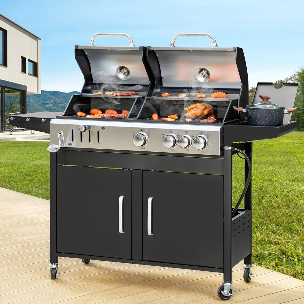 Dual Fuel Gas and Charcoal Grill Combo with Side Burner V23909