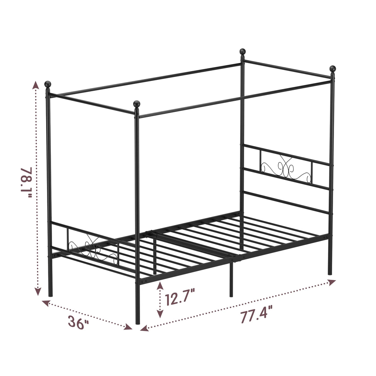 Twin Size 4-Post Canopy Bed Frame Metal Platform with Headboard Footboard Black P960560