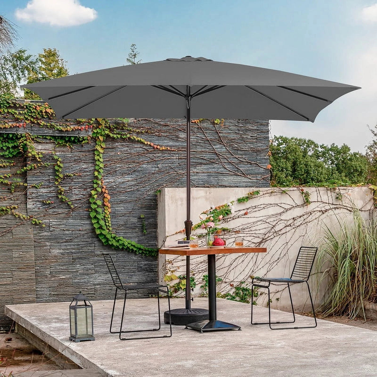 8 x 10 ft Outdoor Rectangular Patio Market Umbrella, Beige E44261