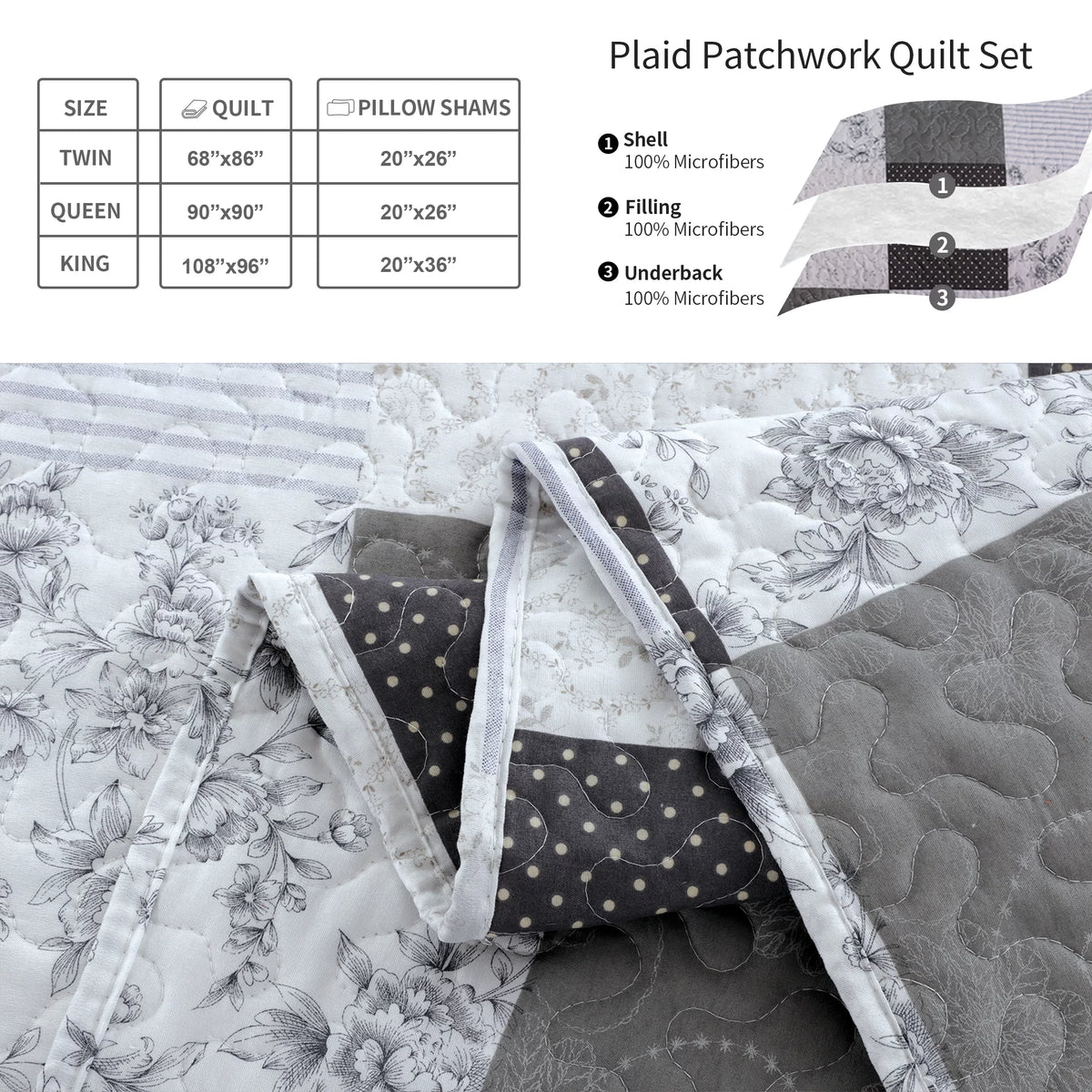 Queen/Full Size Floral Patchwork Quilt Microfiber Bedspread Q92919