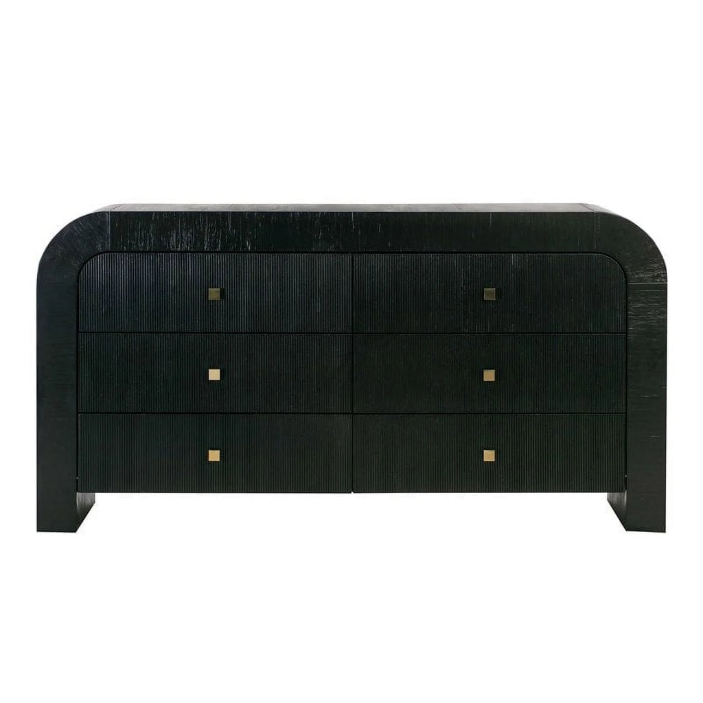 Black 6-Drawer Acacia Veneer MDF Wood Dresser Z35643