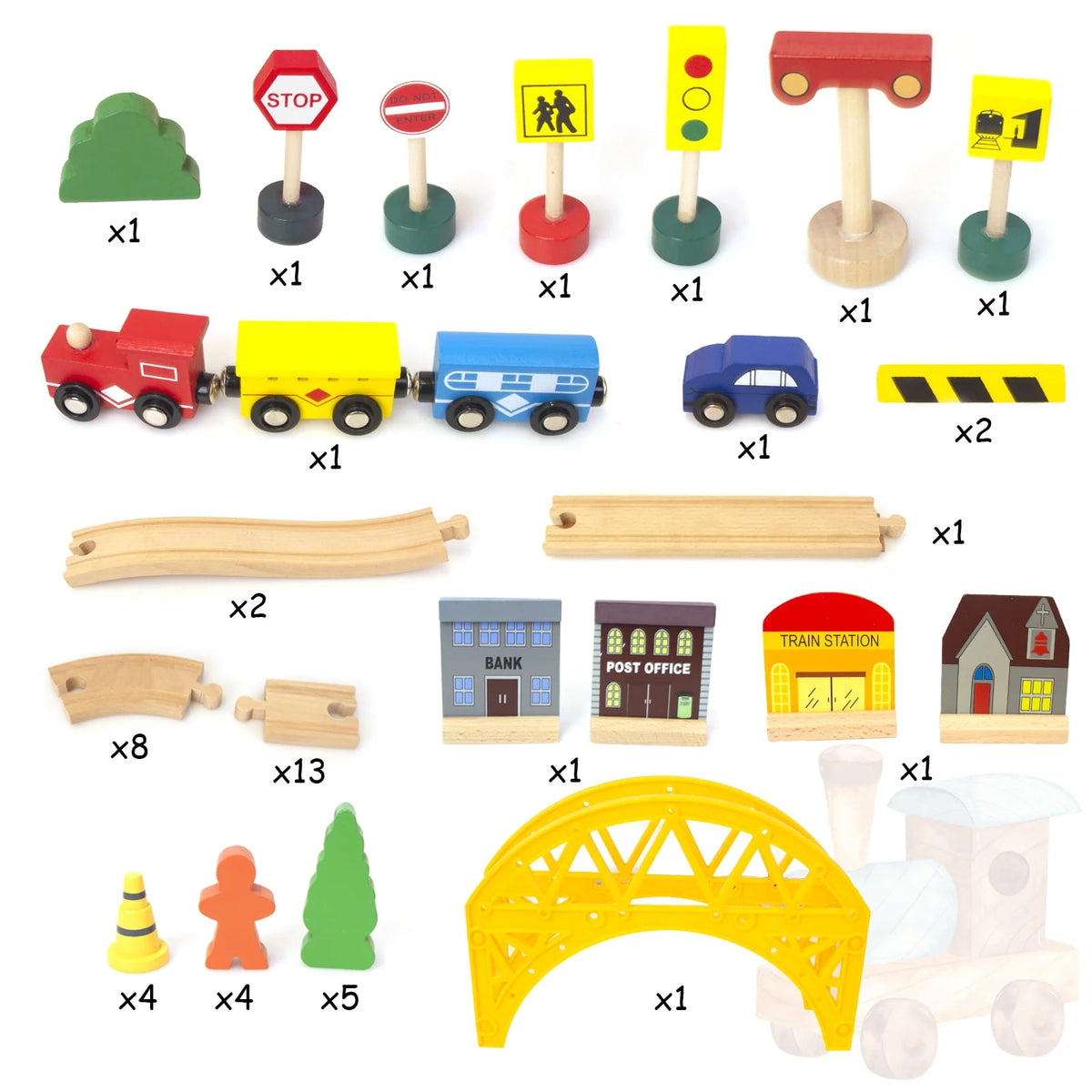 60Pcs Double-Side Wooden Train Set V553