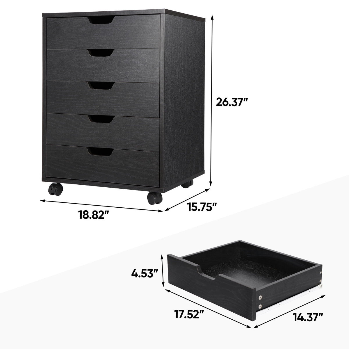 Black 5 Drawer Desk Cabinet with Casters Y985607