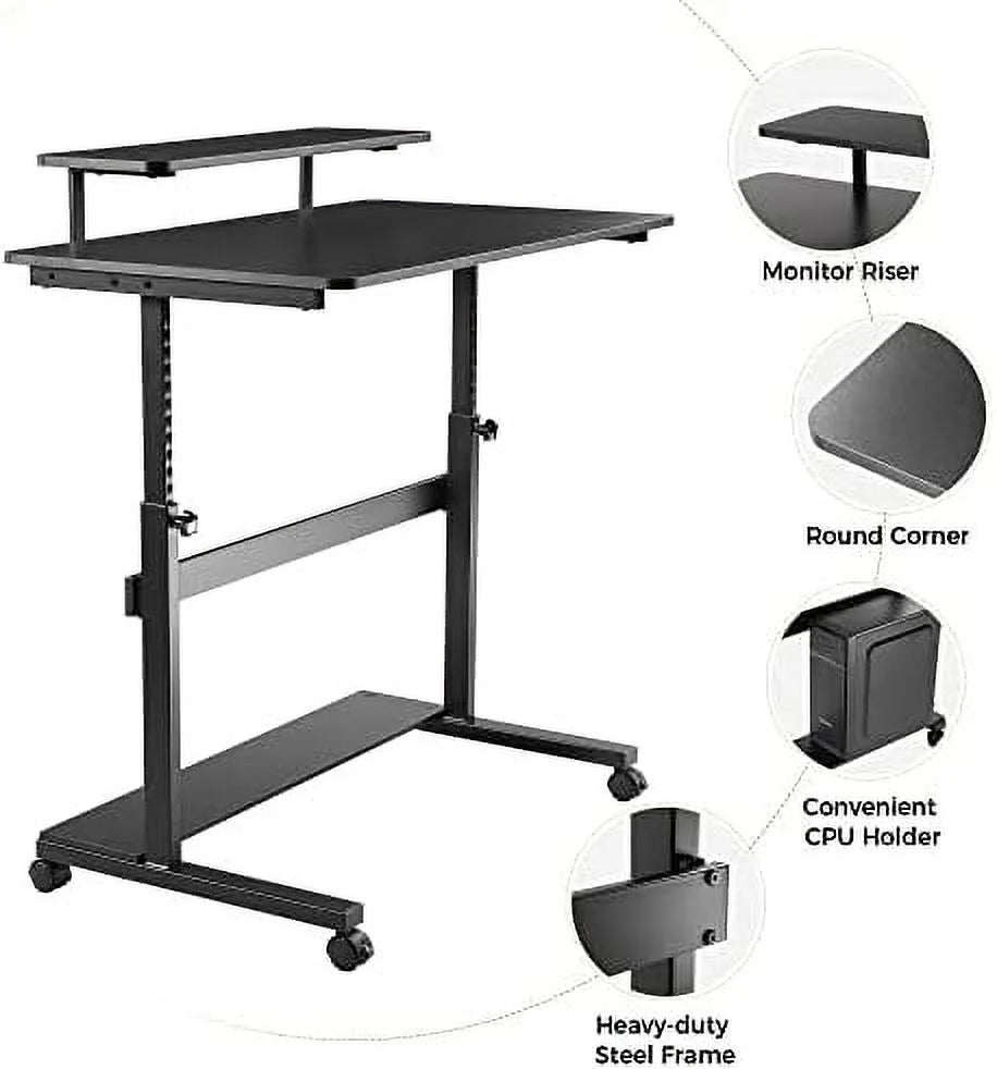 41 Inch Height Adjustable Mobile Standing Desk with Hutch N325732