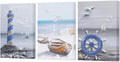 Coastal Beach Lighthouse Sailboat Painting 16x24x3 Panels B61228