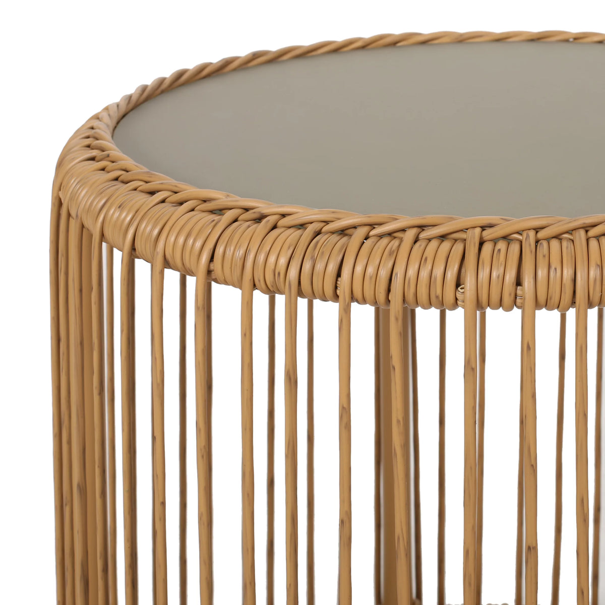 Light Brown Wicker Side Table with Tempered Glass Top W29349