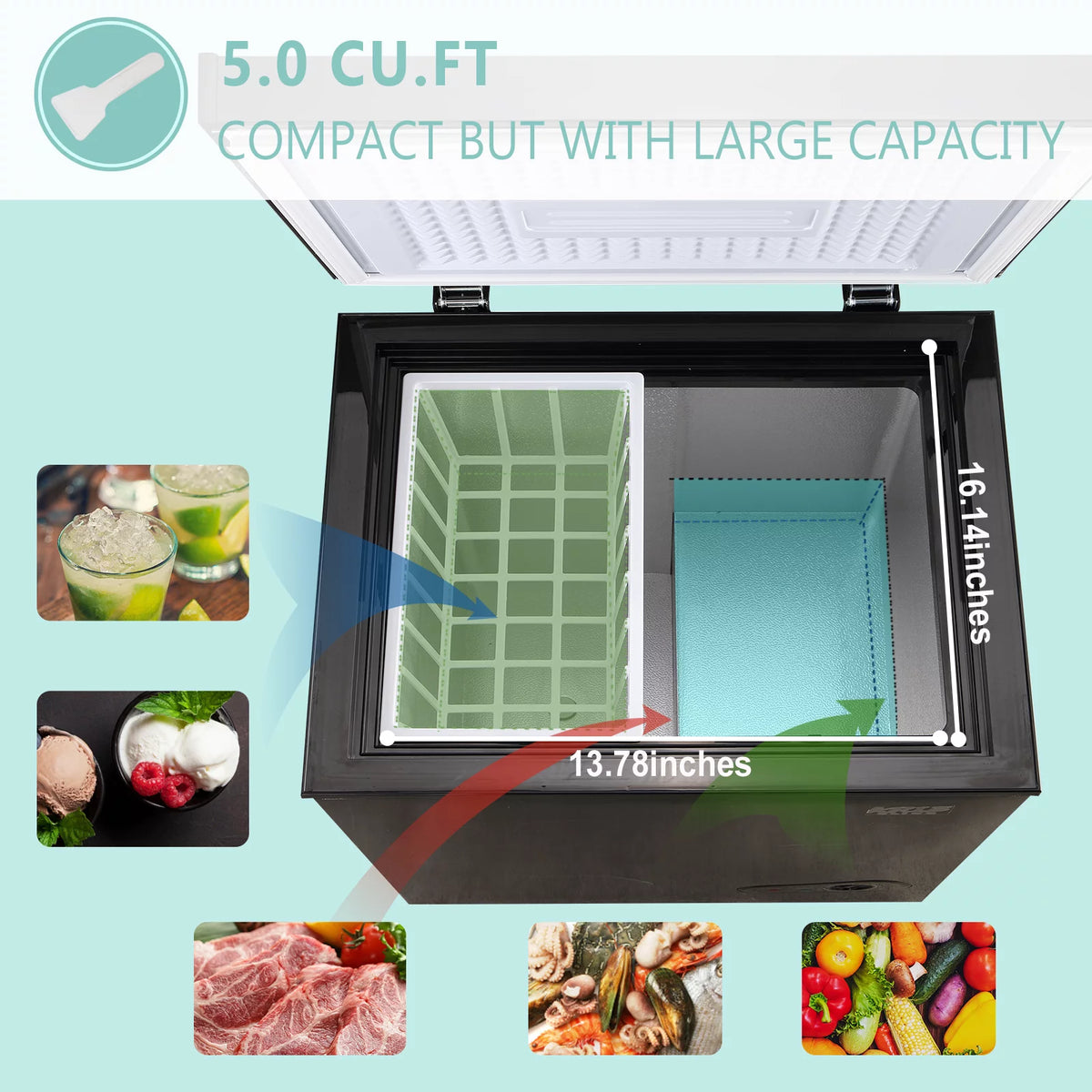 5.0 Cu.ft Black Chest Freezer with Removable Basket Y278838