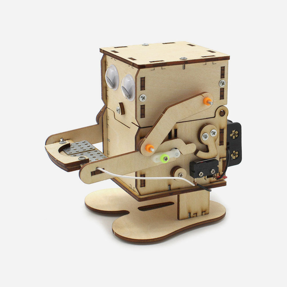 Wooden Piggy Bank Coin Eating Robot Toy I2060