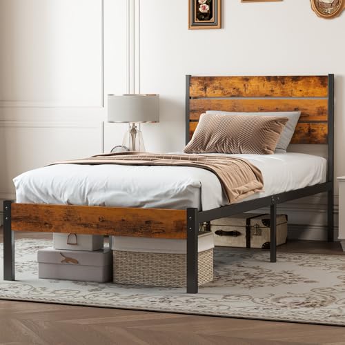 Full Size Bed Frame with Headboard, Metal Support, Under Bed Storage A517