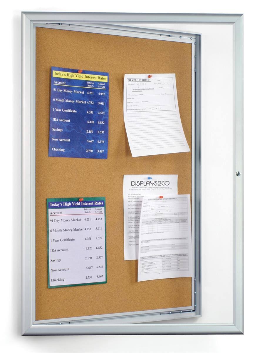Enclosed Bulletin Board with Silver Aluminum Frame S196628
