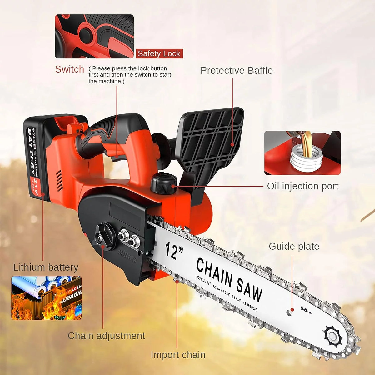 12 Cordless Chainsaw 900W Brushless Motor S389