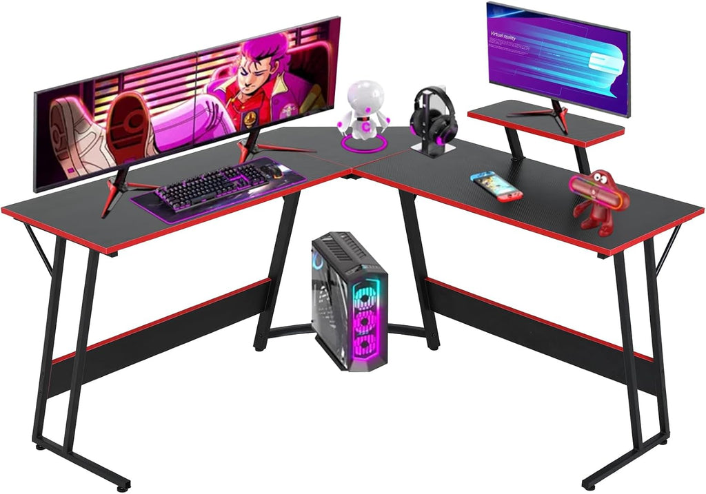 Black L Shaped Corner Computer Desk with Monitor Stand C5427