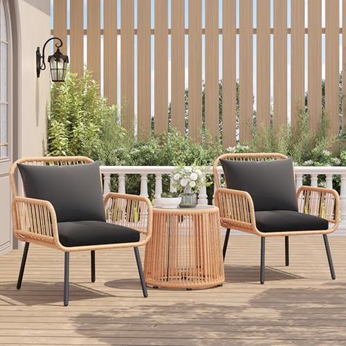 3 Pieces Patio Bistro Set with Round Glass Table L833
