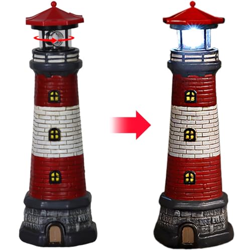 Solar Lighthouse with Rotating LED Lights, Waterproof Decorative Garden Statues Outdoor V63744