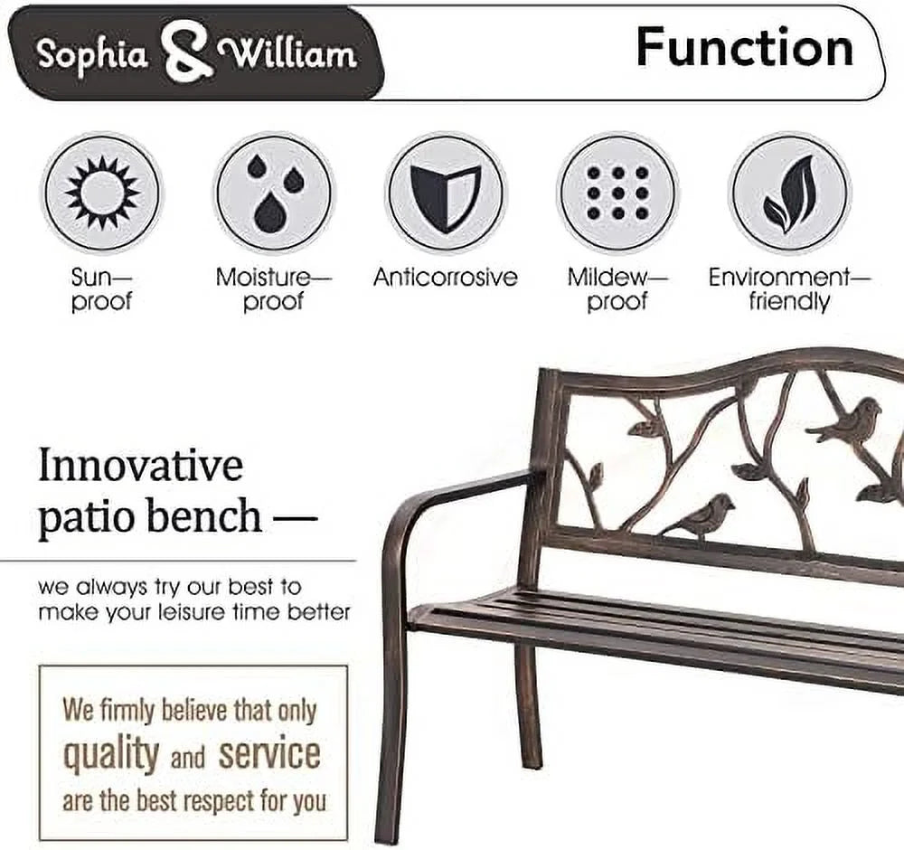 Black Cast Iron Outdoor Bench with Floral Backrest E2145