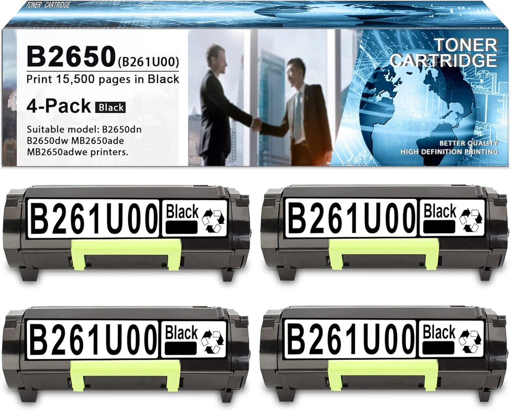 4Pack Black Toner Cartridges for Lexmark B2650dn B2650dw MB2650ade MB2650adwe S541748