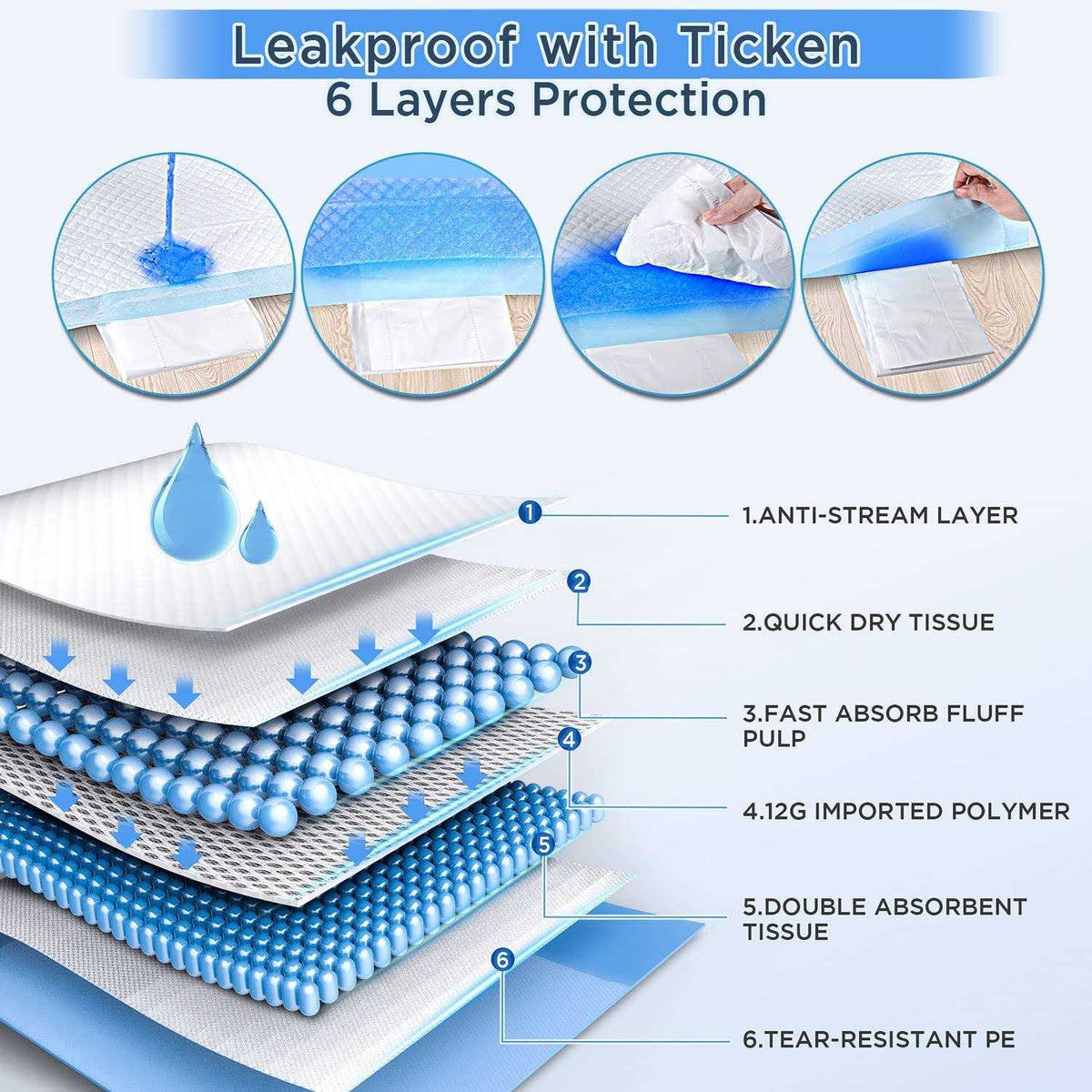 6 Layers Ultra Absorbency Quick Dry Dog Pee Pads L59924