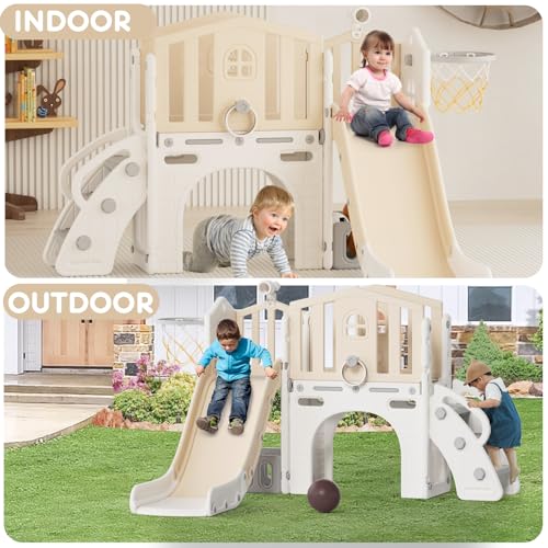 Blue 8 in 1 Toddler Slide with Basketball Hoop and Ball G9073