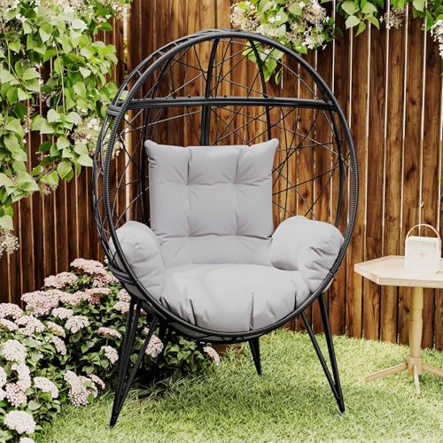 Black Wicker Egg Chair with Stand Cushion T123