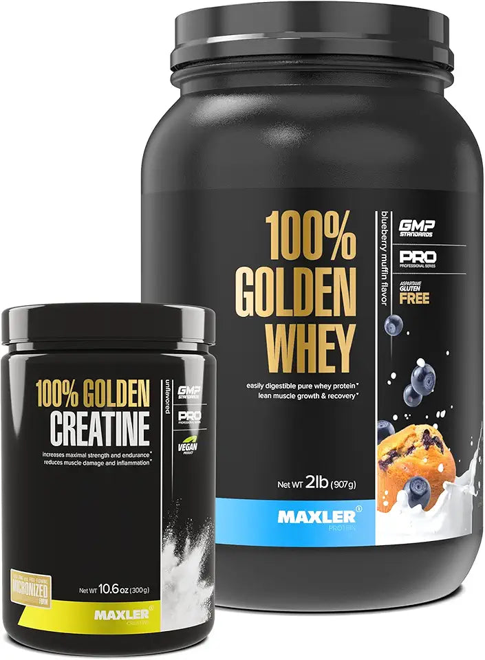 100% Golden Whey Blueberry Muffin 2 lb & 100% Golden Creatine Unflavored 10.6 oz U850529