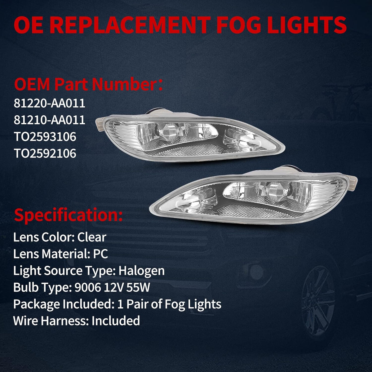 Fog Lights Replacement with Wiring Harness and Switch Q7027