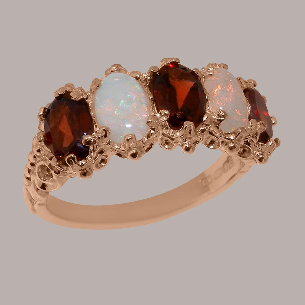 14k Rose Gold Natural Garnet & Opal Eternity Ring Y859