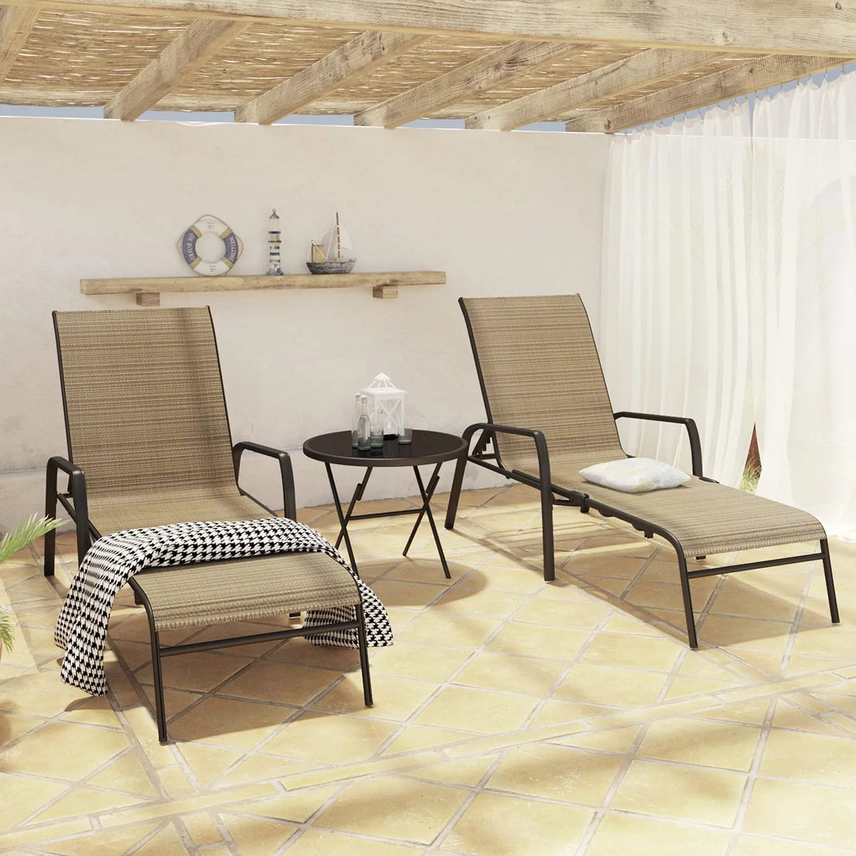 Set of 3 Recline Adjustable Backrest Textlene Bistro Set with Table, Beige A141