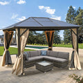 10x12 ft Gazebo Hardtop Outdoor Canopy with Netting and Shaded Curtains, Aluminum Frame Polycarbonate Hardtop F176