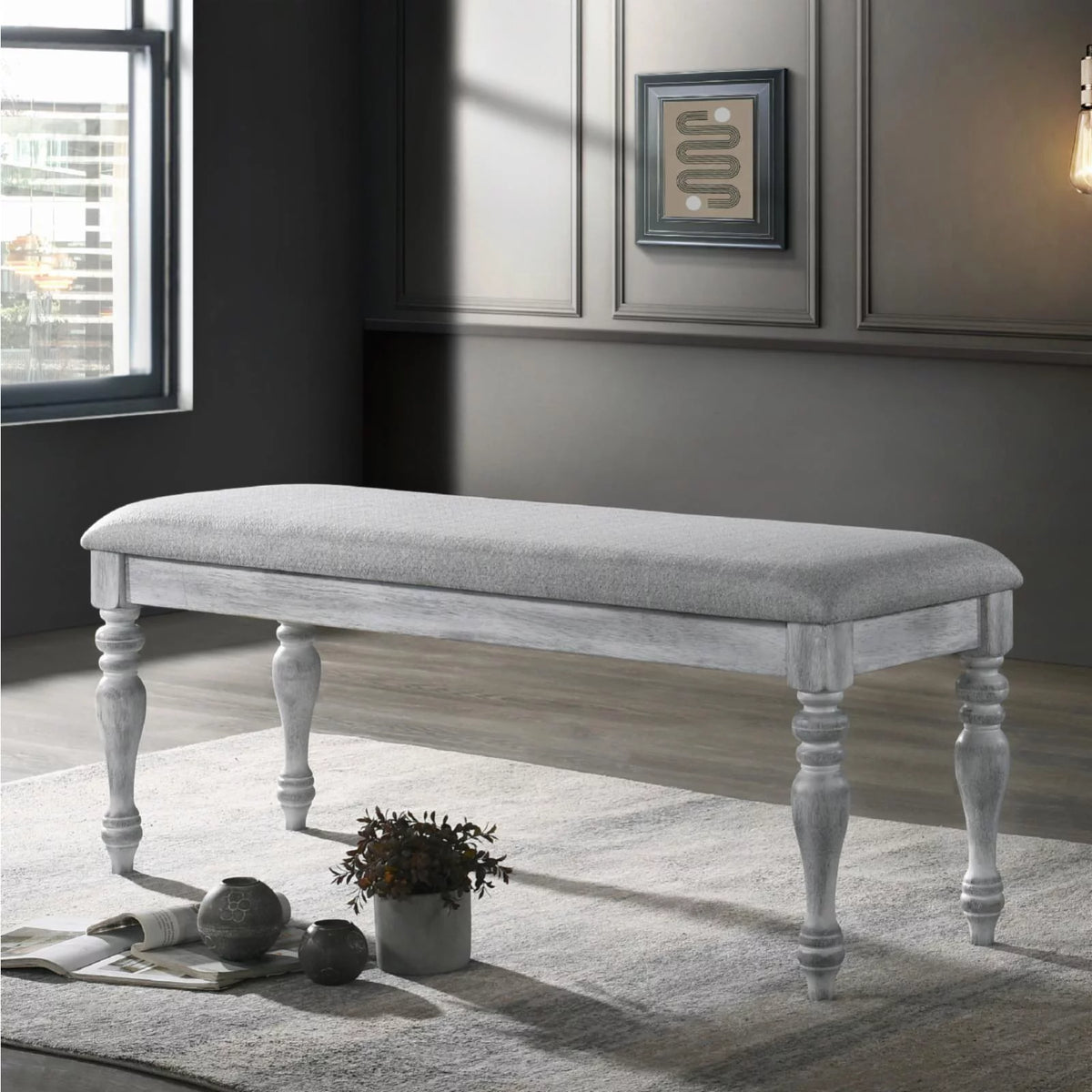 Upholstered Turned Leg Dining Bench Z6241