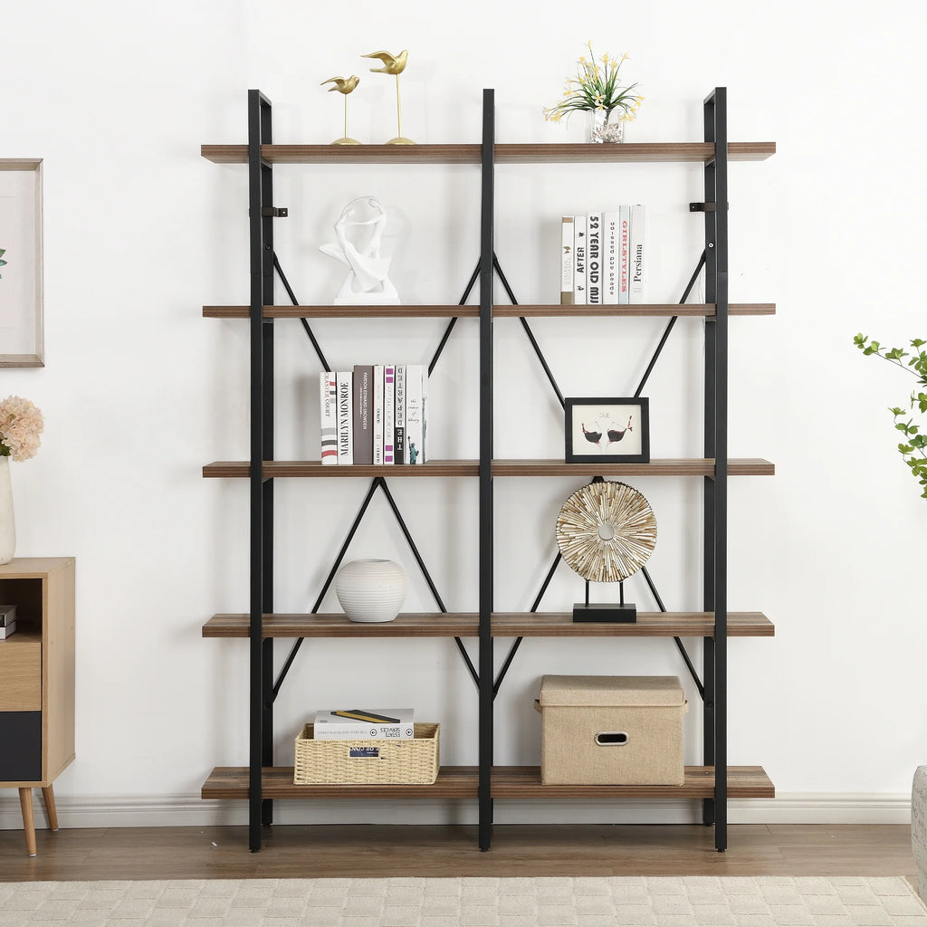 Industrial 5-Shelf Double Wide Metal Bookshelf X742