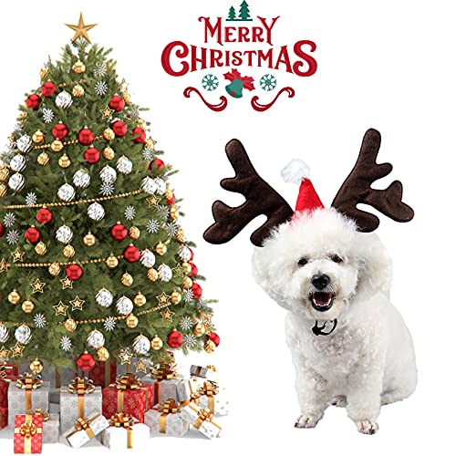 Christmas Dog Elk Reindeer Antler Headband Santa Hat Pet Costume J96756