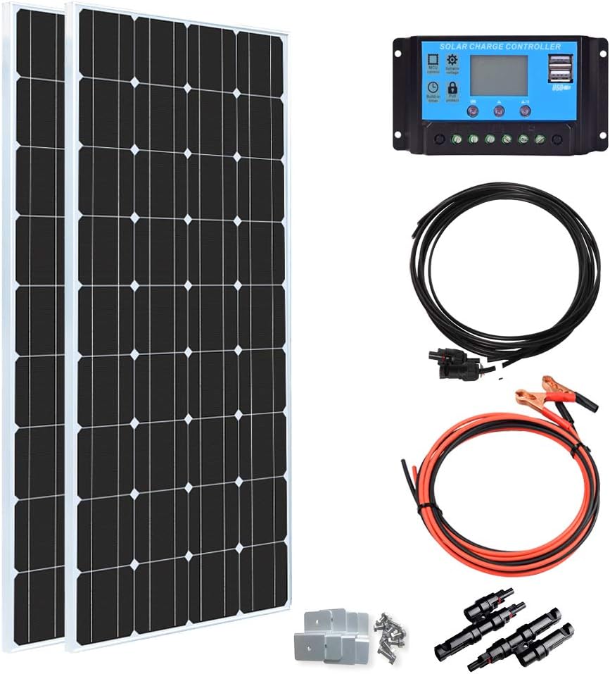 200 Watt 12Volt Moncrystalline Solar Panel Kit with 20A Charge Controller and Mounting Brackets C193