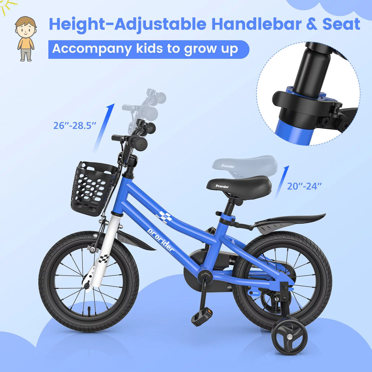 14 Kid's Bike with Training Wheels and Basket, Blue M326265