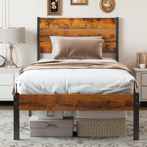 Full Size Bed Frame with Headboard, Metal Support, Under Bed Storage A517