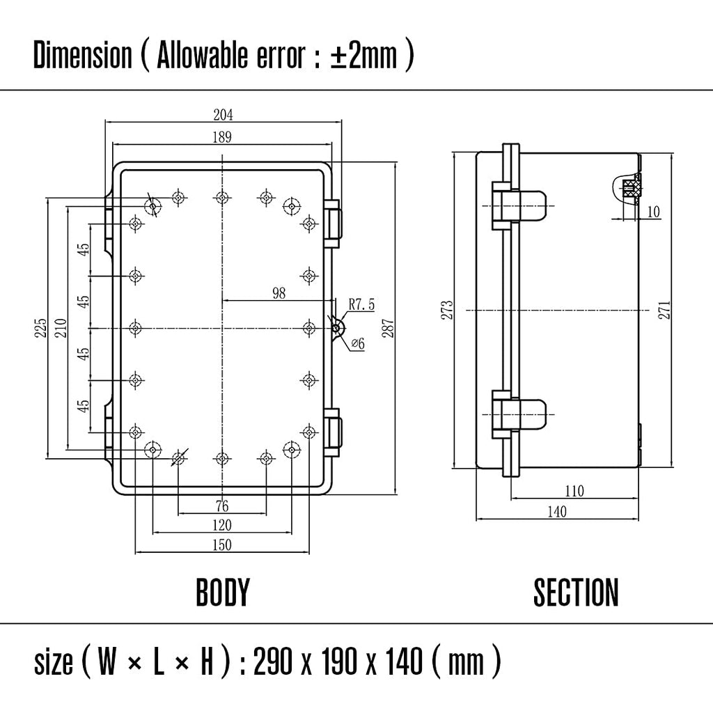 ABS IP67 Waterproof Junction Box with Mounting Plate 11.4x7.5x5.5 inch Pack of 2 L81127