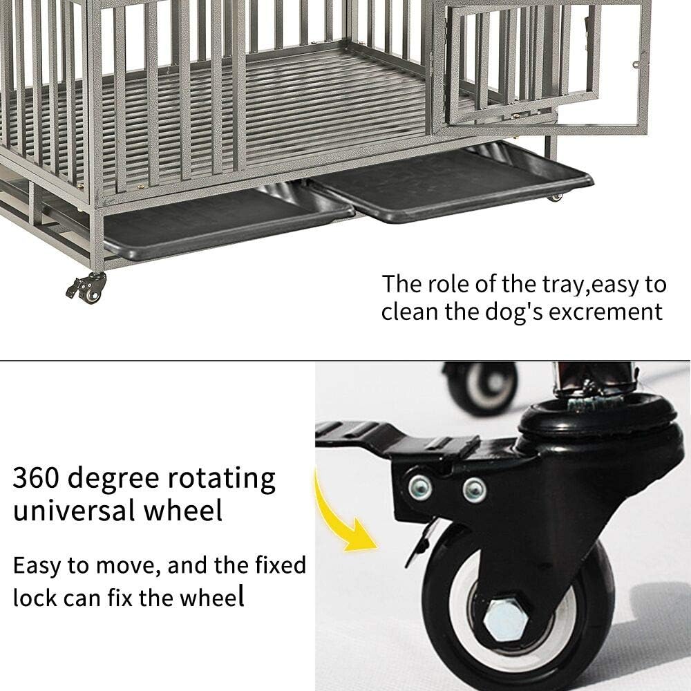 38 Heavy Duty Metal Dog Crate with Double Doors and Wheels, Black P54548