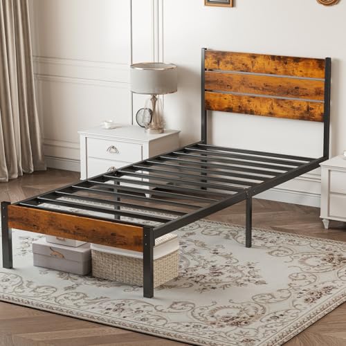 Full Size Bed Frame with Headboard, Metal Support, Under Bed Storage A517