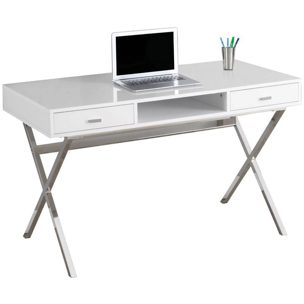 48" Modern Writing Desk in Glossy White and Silver I7540